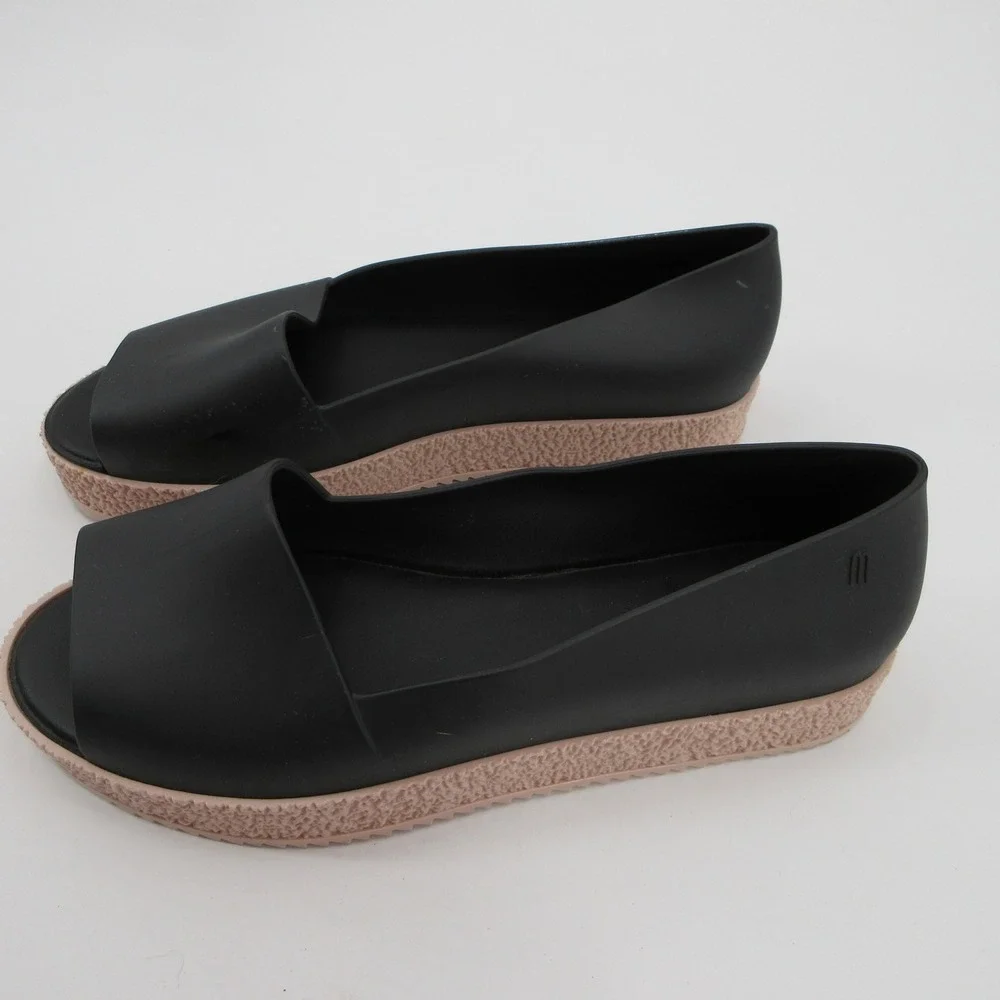 Melissa Hotness Women 10 Black Pink Platform Peep Toe Jelly Sandals Flatform